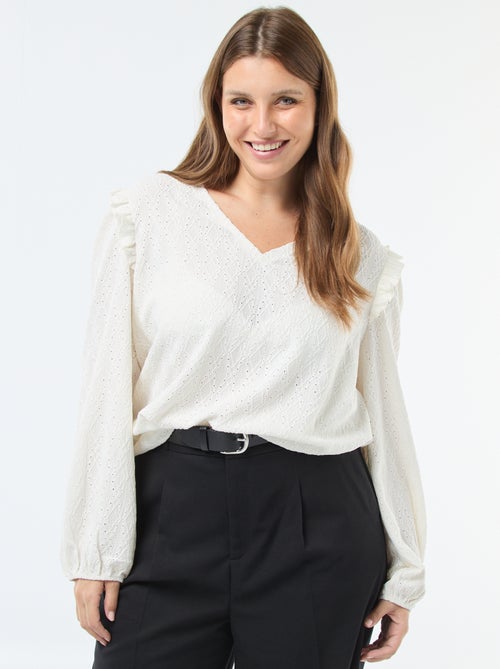 T-shirt van ajourtricot met rucheschouders - Kiabi