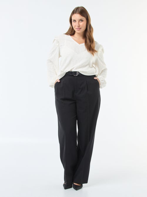 T-shirt van ajourtricot met rucheschouders - Kiabi