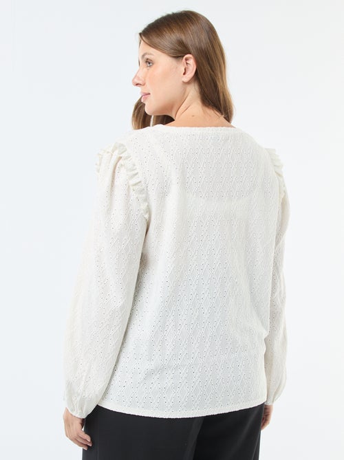 T-shirt van ajourtricot met rucheschouders - Kiabi