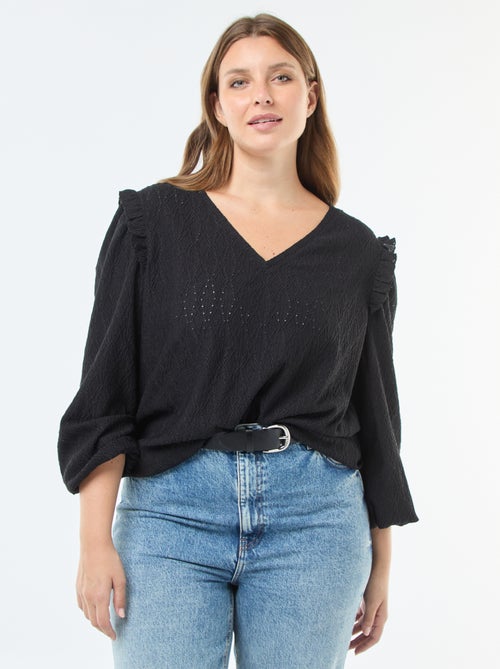 T-shirt van ajourtricot met rucheschouders - Kiabi