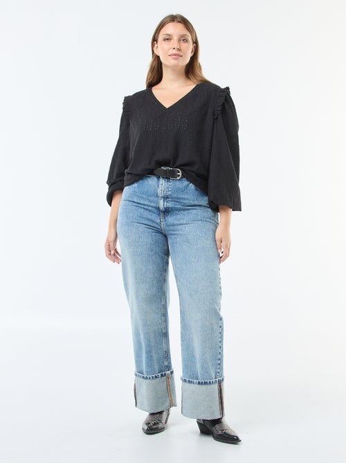 T-shirt van ajourtricot met rucheschouders - Kiabi