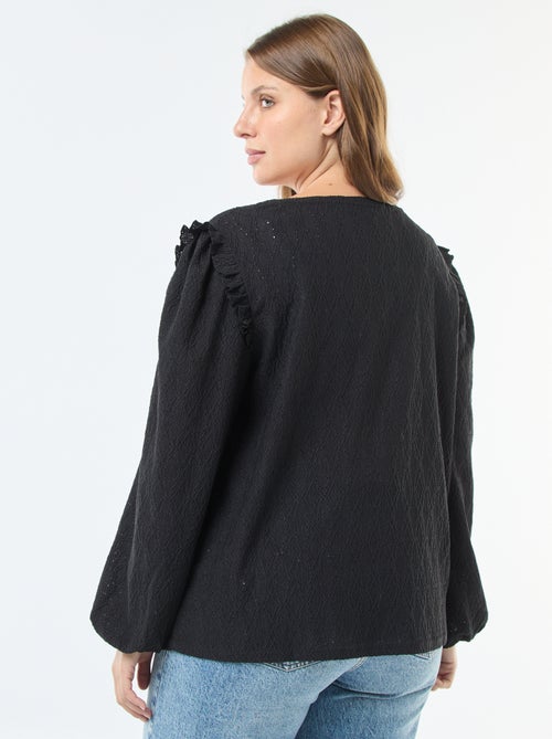 T-shirt van ajourtricot met rucheschouders - Kiabi