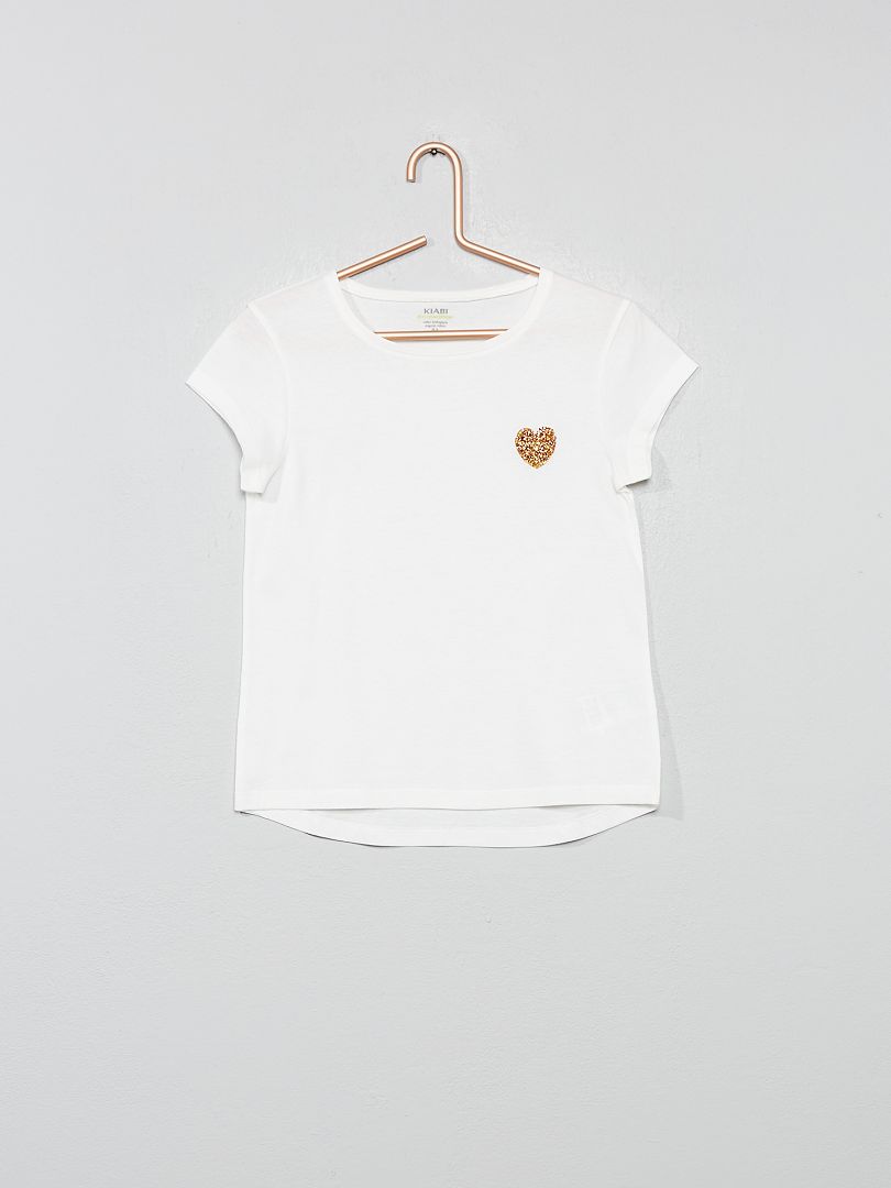 T-shirt van biologisch katoen met ‘hart’ WIT - Kiabi