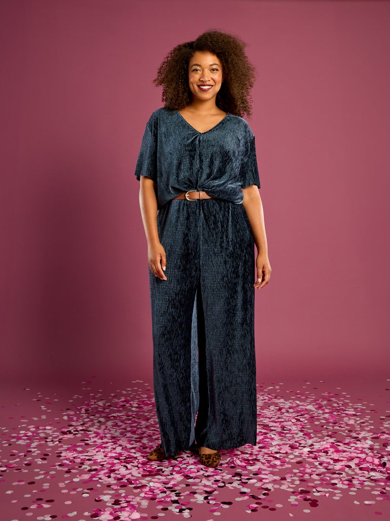 T-shirt van corduroy met korte mouwen Blauw - Kiabi