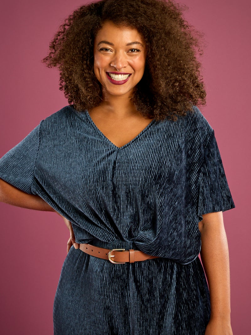 T-shirt van corduroy met korte mouwen Blauw - Kiabi