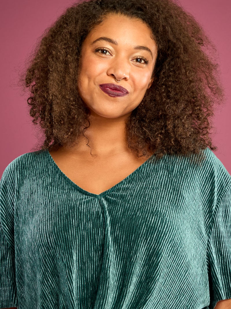 T-shirt van corduroy met korte mouwen Groen - Kiabi