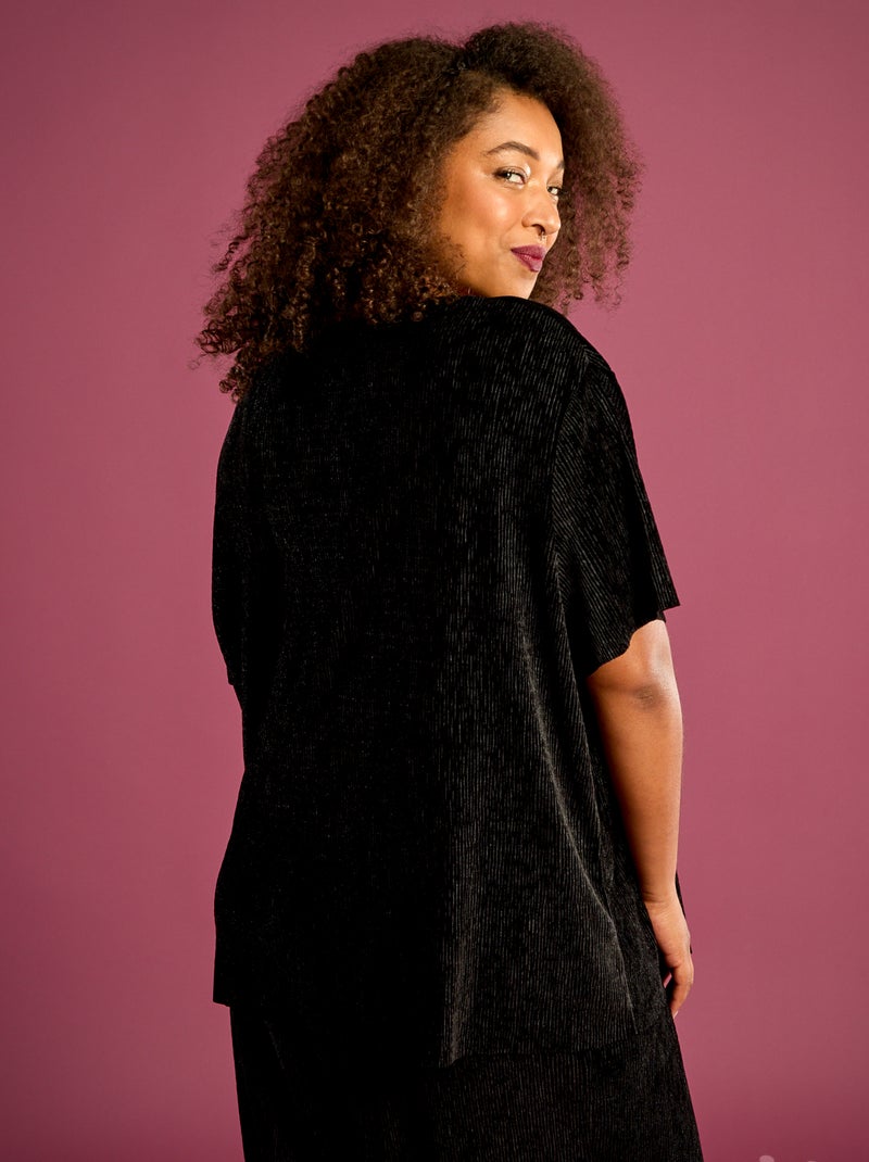 T-shirt van corduroy met korte mouwen zwart - Kiabi