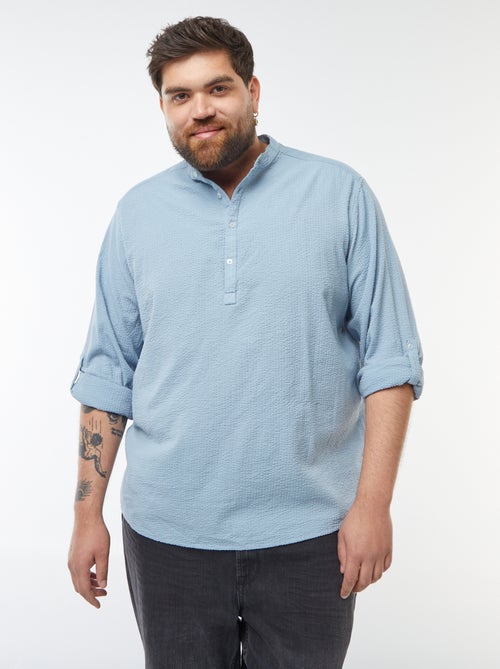 T-shirt van crêpe-achtige stof met tuniekhals - Kiabi