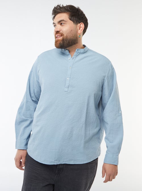 T-shirt van crêpe-achtige stof met tuniekhals - Kiabi