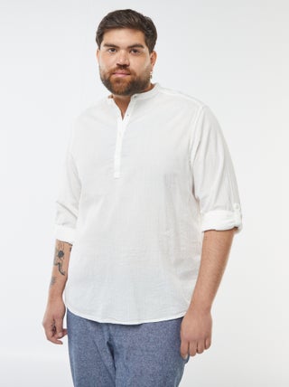 T-shirt van crêpe-achtige stof met tuniekhals