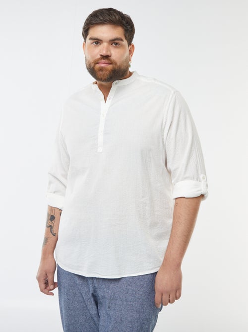 T-shirt van crêpe-achtige stof met tuniekhals - Kiabi