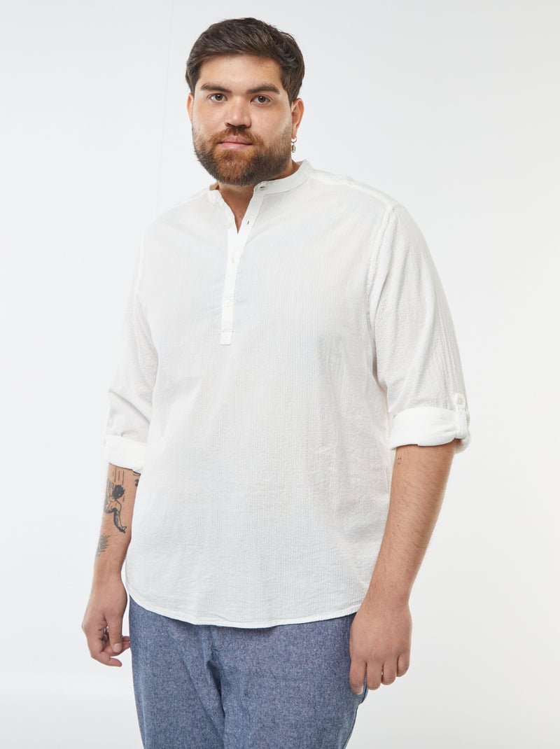 T-shirt van crêpe-achtige stof met tuniekhals Wit - Kiabi
