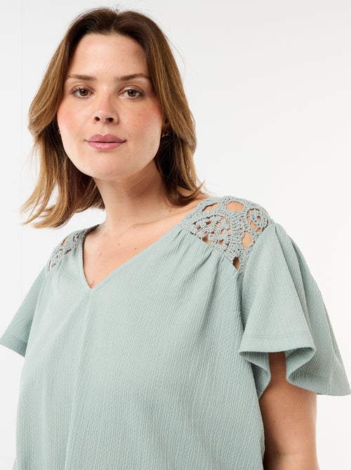 T-shirt van crêpe jerseytricot met macramé - Kiabi