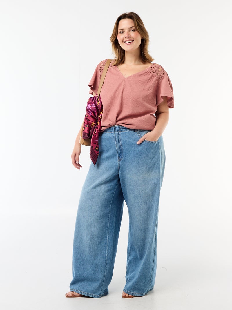 T-shirt van crêpe jerseytricot met macramé Rose - Kiabi