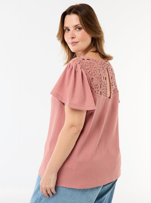 T-shirt van crêpe jerseytricot met macramé - Kiabi