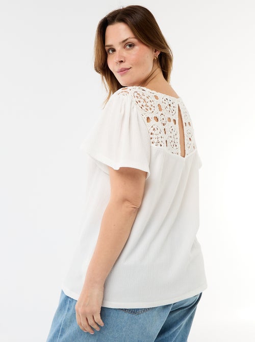 T-shirt van crêpe jerseytricot met macramé - Kiabi