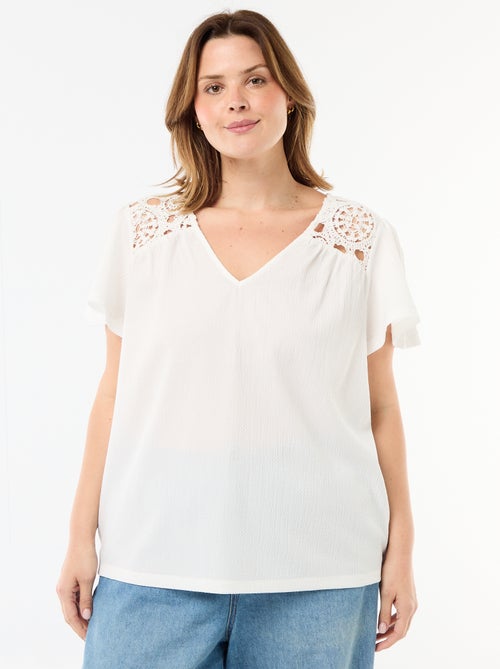 T-shirt van crêpe jerseytricot met macramé - Kiabi