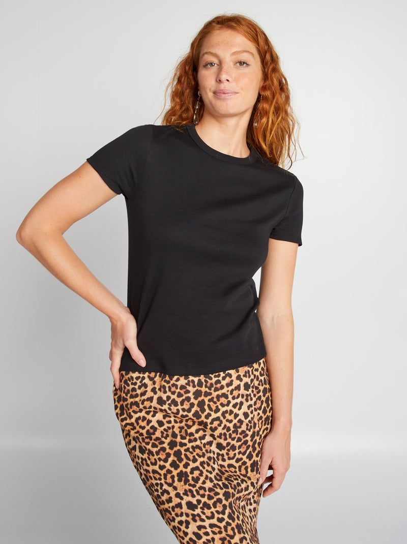 T-shirt van dik katoen zwart - Kiabi