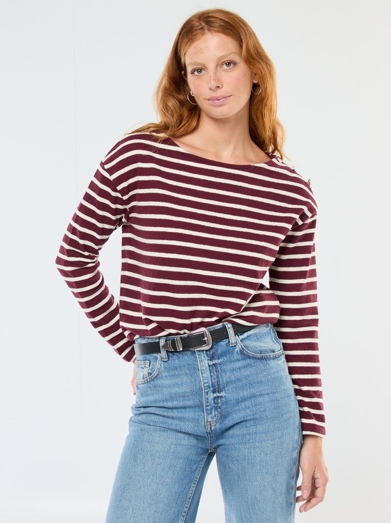T-shirt van dik tricot met lange mouwen en all-over streepjes Rood - Kiabi
