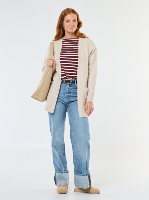 T-shirt van dik tricot met lange mouwen en all-over streepjes - Kiabi