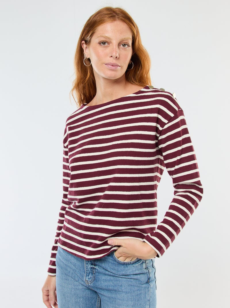T-shirt van dik tricot met lange mouwen en all-over streepjes Rood - Kiabi