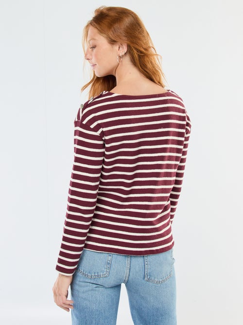 T-shirt van dik tricot met lange mouwen en all-over streepjes - Kiabi