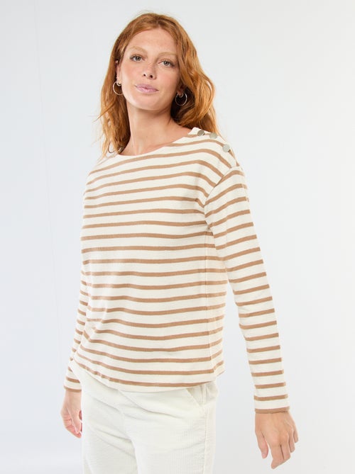 T-shirt van dik tricot met lange mouwen en all-over streepjes - Kiabi