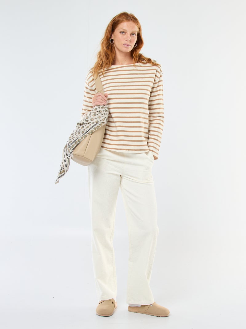 T-shirt van dik tricot met lange mouwen en all-over streepjes Wit - Kiabi