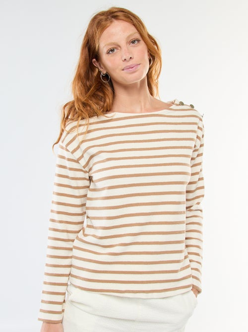 T-shirt van dik tricot met lange mouwen en all-over streepjes - Kiabi