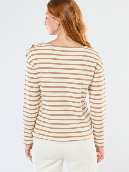 T-shirt van dik tricot met lange mouwen en all-over streepjes - Kiabi