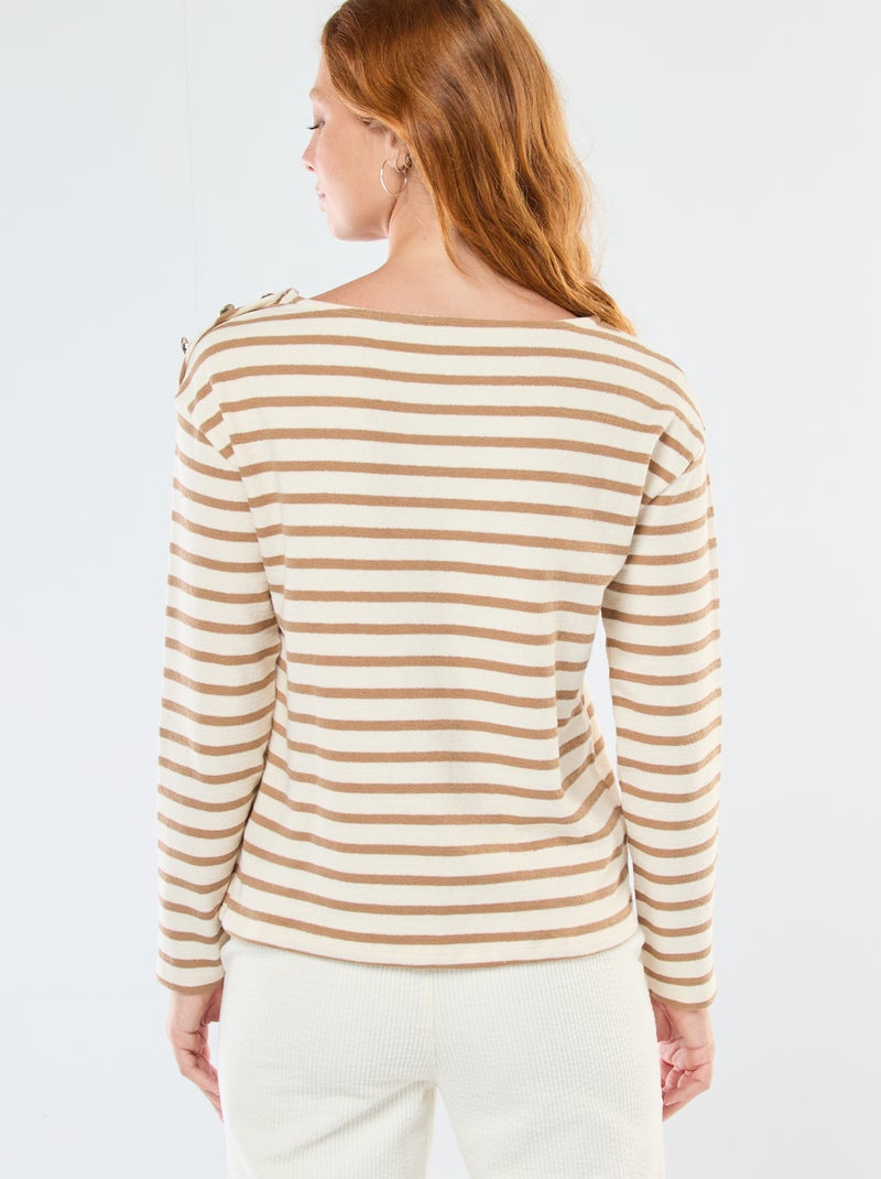 T-shirt van dik tricot met lange mouwen en all-over streepjes Wit - Kiabi