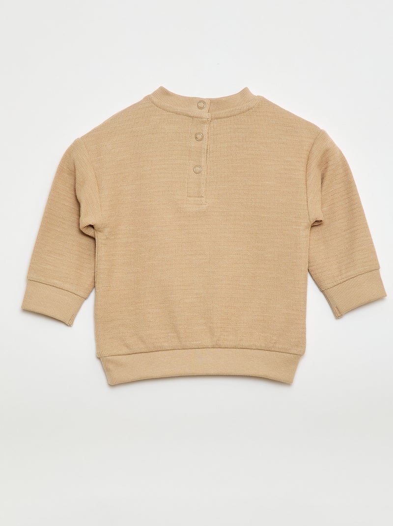 T-shirt van dikke stof met geborduurd diertje Biege - Kiabi