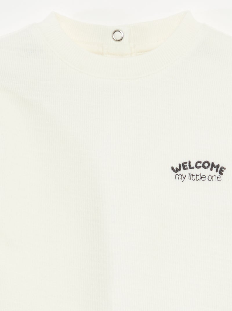 T-shirt van dikke stof met geborduurd diertje Wit - Kiabi