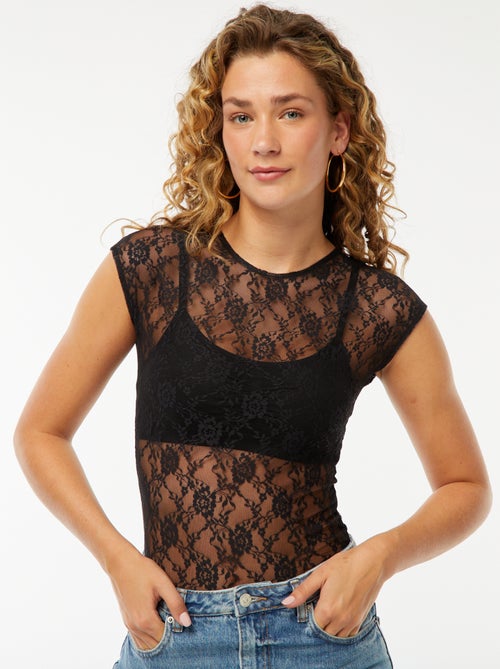 T-shirt van doorschijnend kant - Kiabi