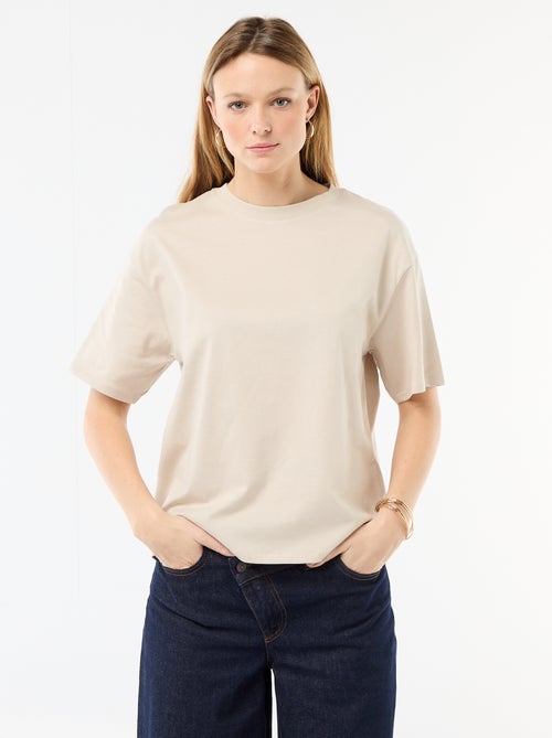 T-shirt van effen jersey met korte mouwen - Kiabi