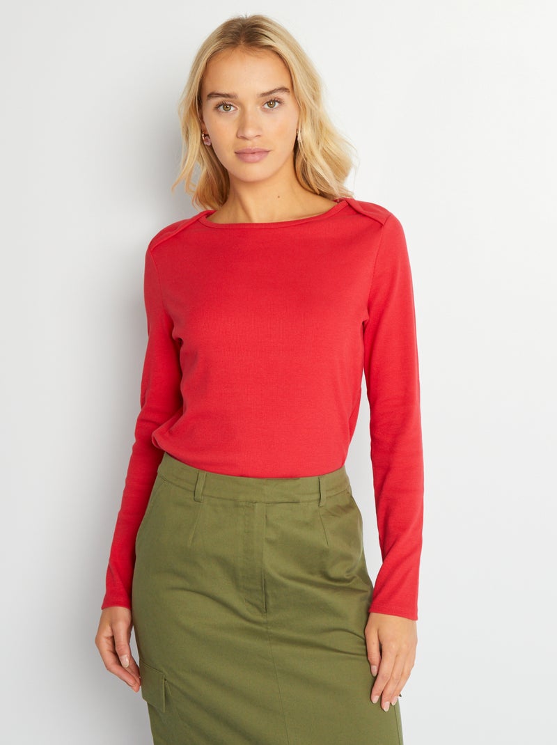 T-shirt van effen ribtricot Rood - Kiabi