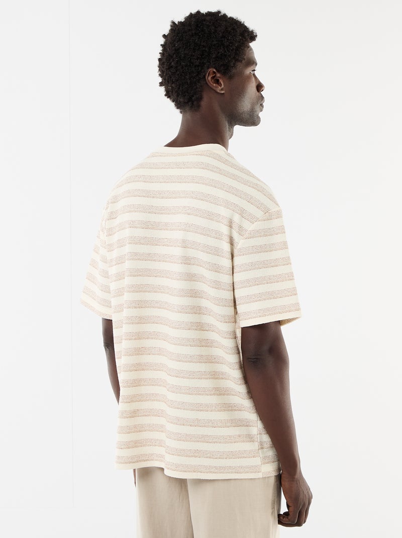 T-shirt van gebreide stof met korte mouwen Biege - Kiabi