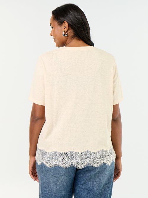 T-shirt van gemêleerd breisel met kanten onderkant - Kiabi