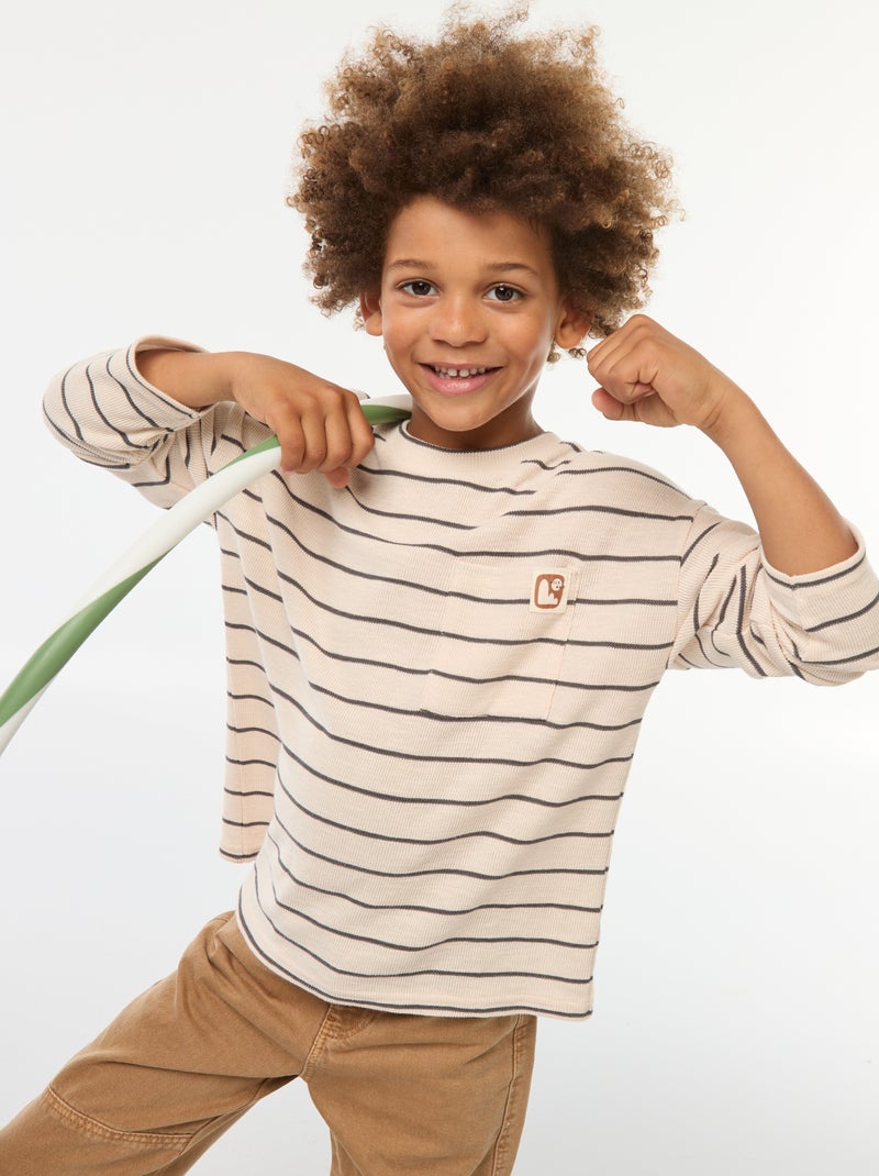 T-shirt van gestreepte tricot Biege - Kiabi