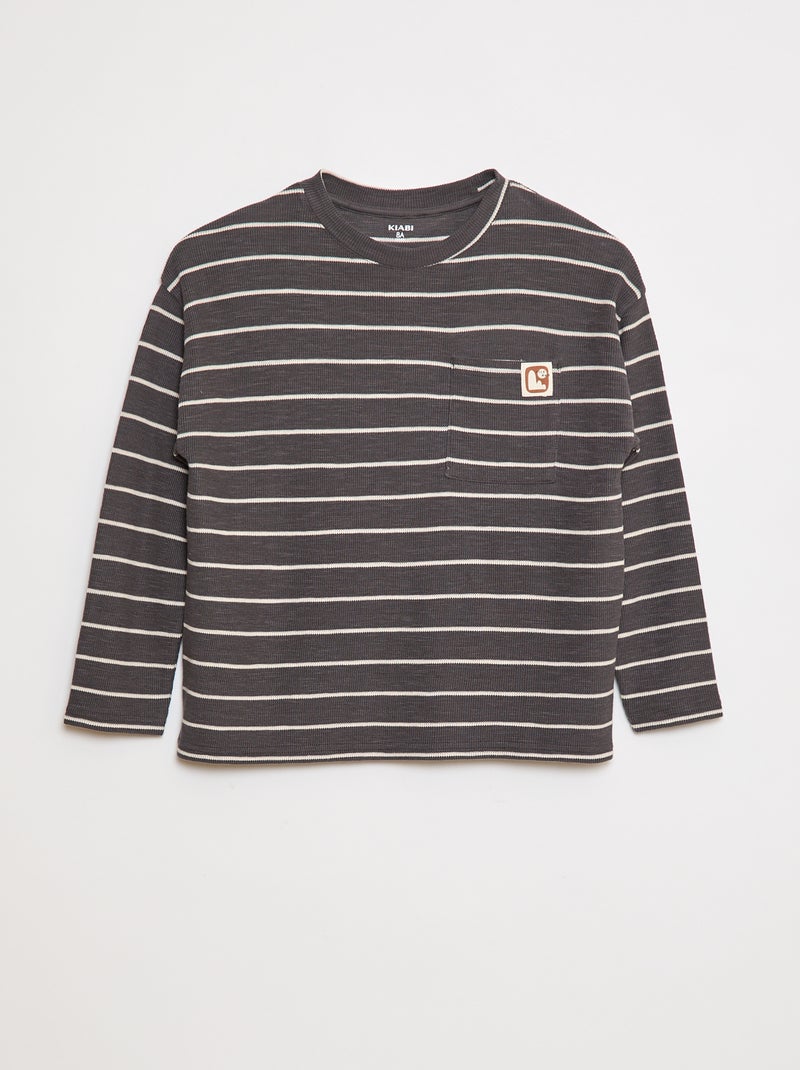 T-shirt van gestreepte tricot Grijs - Kiabi