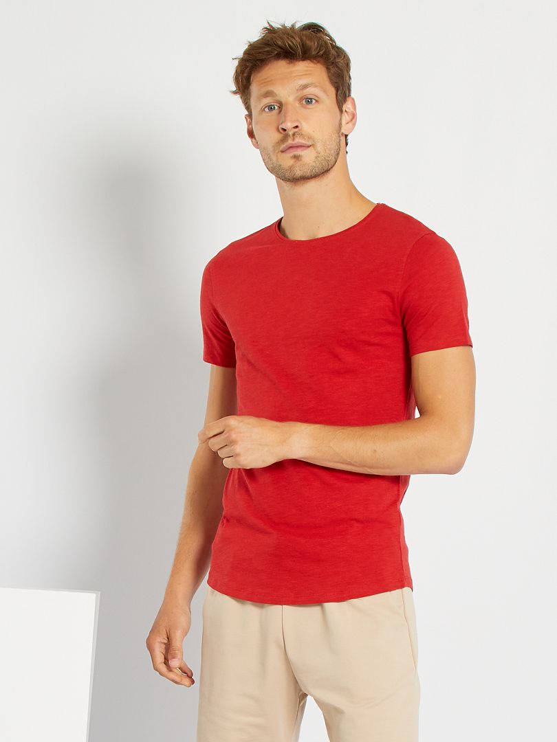 T-shirt van gevlamd tricot rood - Kiabi