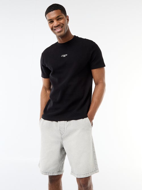 T-shirt van gewafelde katoen met korte mouwen - Kiabi