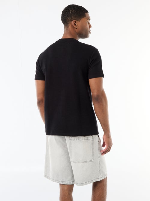 T-shirt van gewafelde katoen met korte mouwen - Kiabi