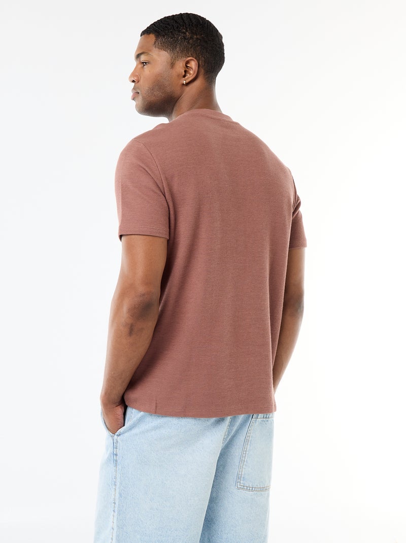 T-shirt van gewafelde katoen met korte mouwen Grijs - Kiabi