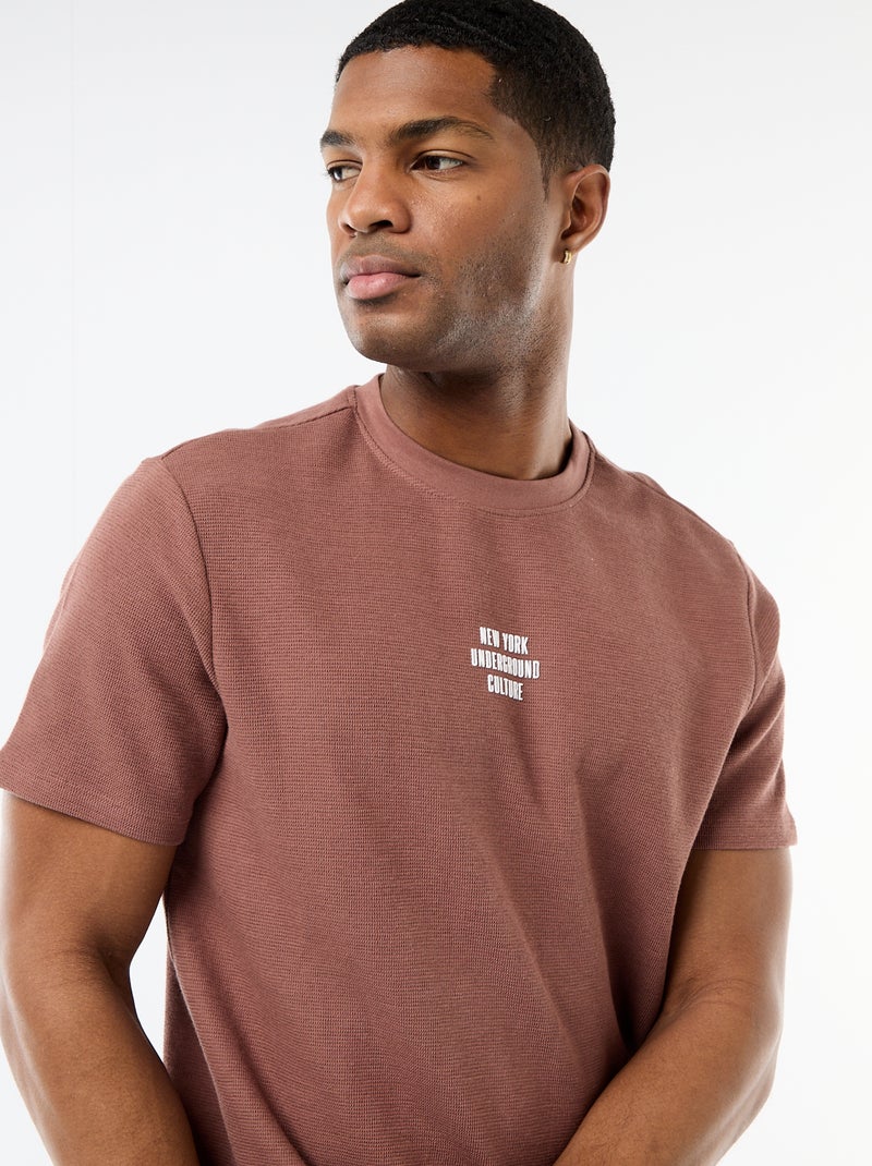 T-shirt van gewafelde katoen met korte mouwen Grijs - Kiabi