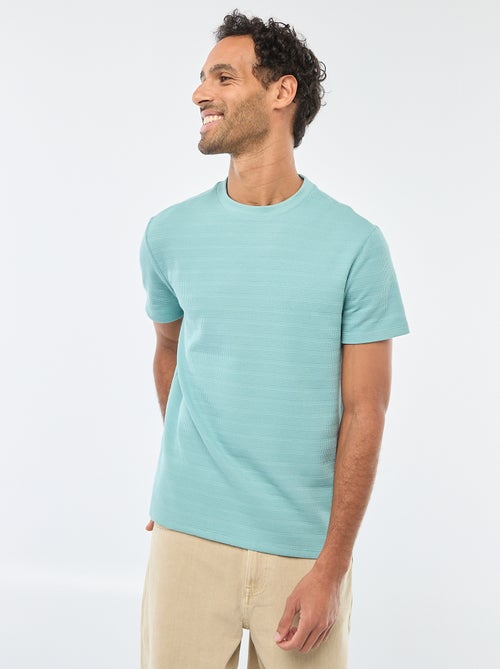 T-shirt van gewafelde stof met korte mouwen - Kiabi