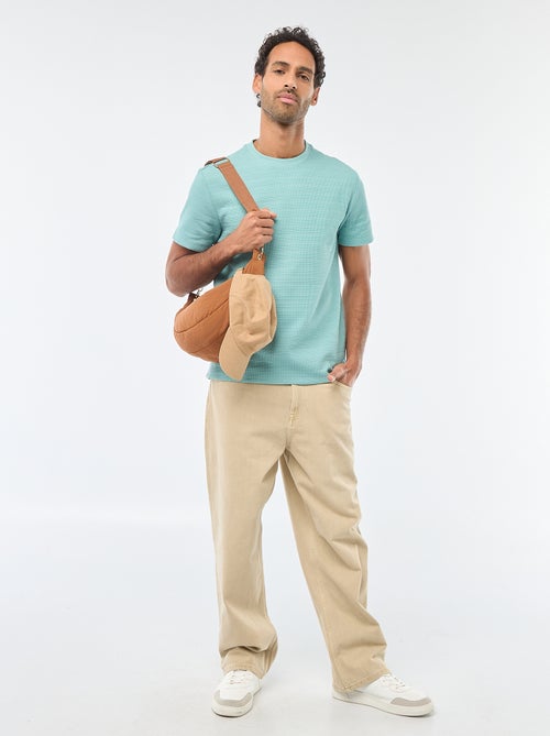 T-shirt van gewafelde stof met korte mouwen - Kiabi