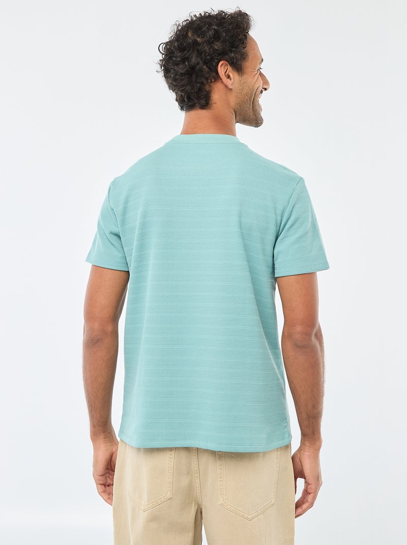 T-shirt van gewafelde stof met korte mouwen Blauw - Kiabi
