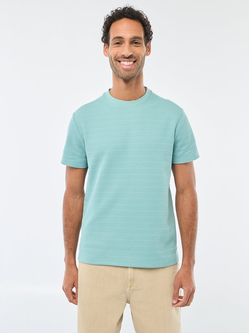 T-shirt van gewafelde stof met korte mouwen Blauw - Kiabi
