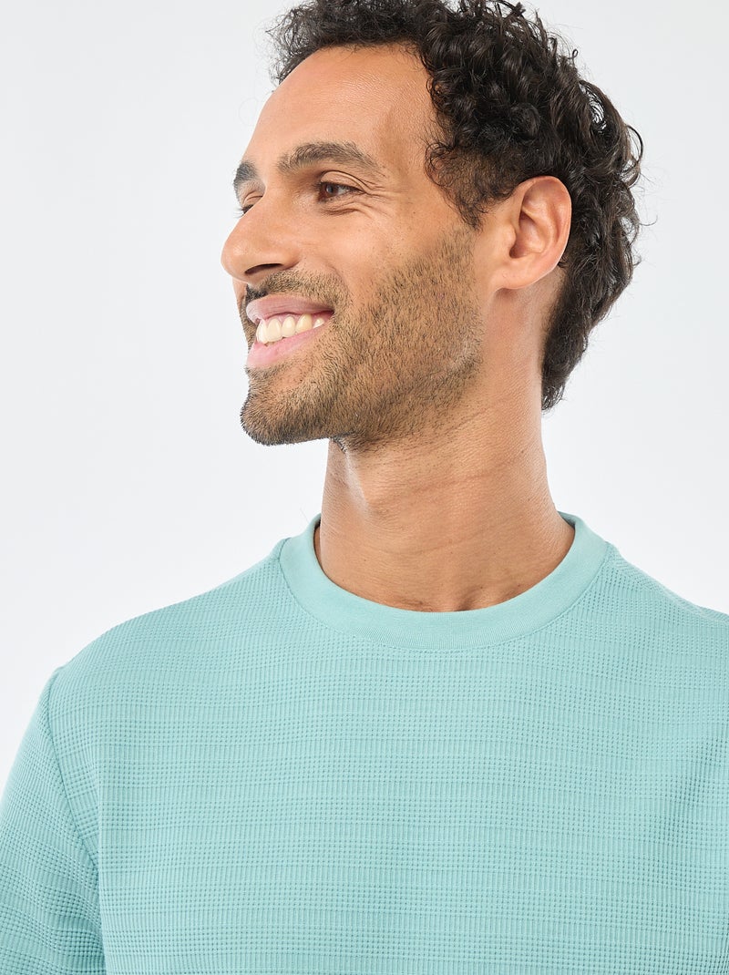 T-shirt van gewafelde stof met korte mouwen Blauw - Kiabi